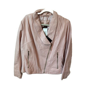IMAN BLUSH PINK Soft Leather Jacket MOTO BIKER Ponte Knit zip pockets Sz 1X NWTS